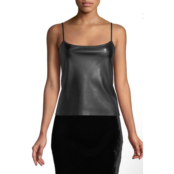 THEORY Bedford Skinny Tank Top in Faux Leather Color Black Size Large - Picture 1 of 9